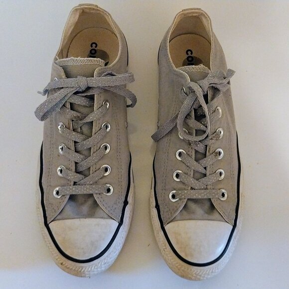 CONVERSE ALL STAR LOW TOP WOMEN'S SZ 10 GRAY W/METALLIC LACES - Picture 2 of 10